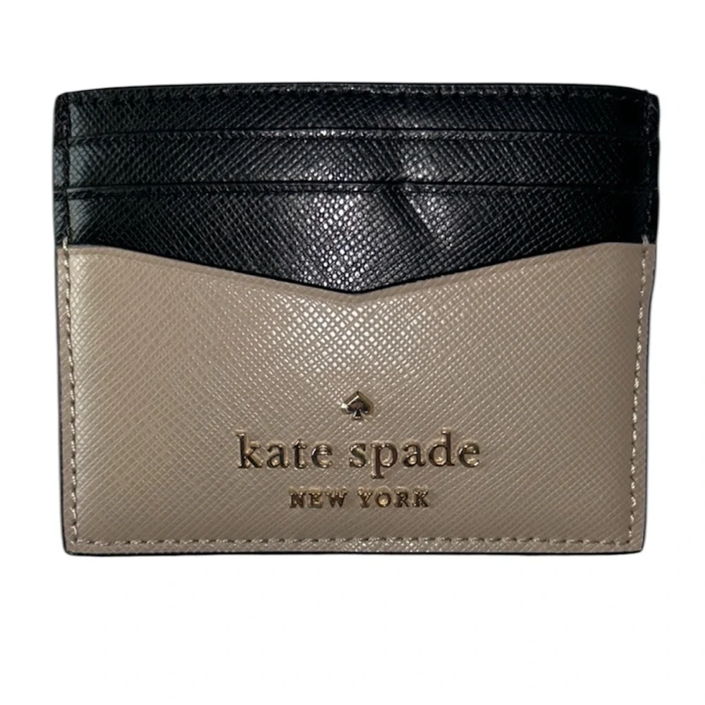 Kate Spade Black/Toasted Hazelnut Staci Saffiano Leather Slim Card Holder